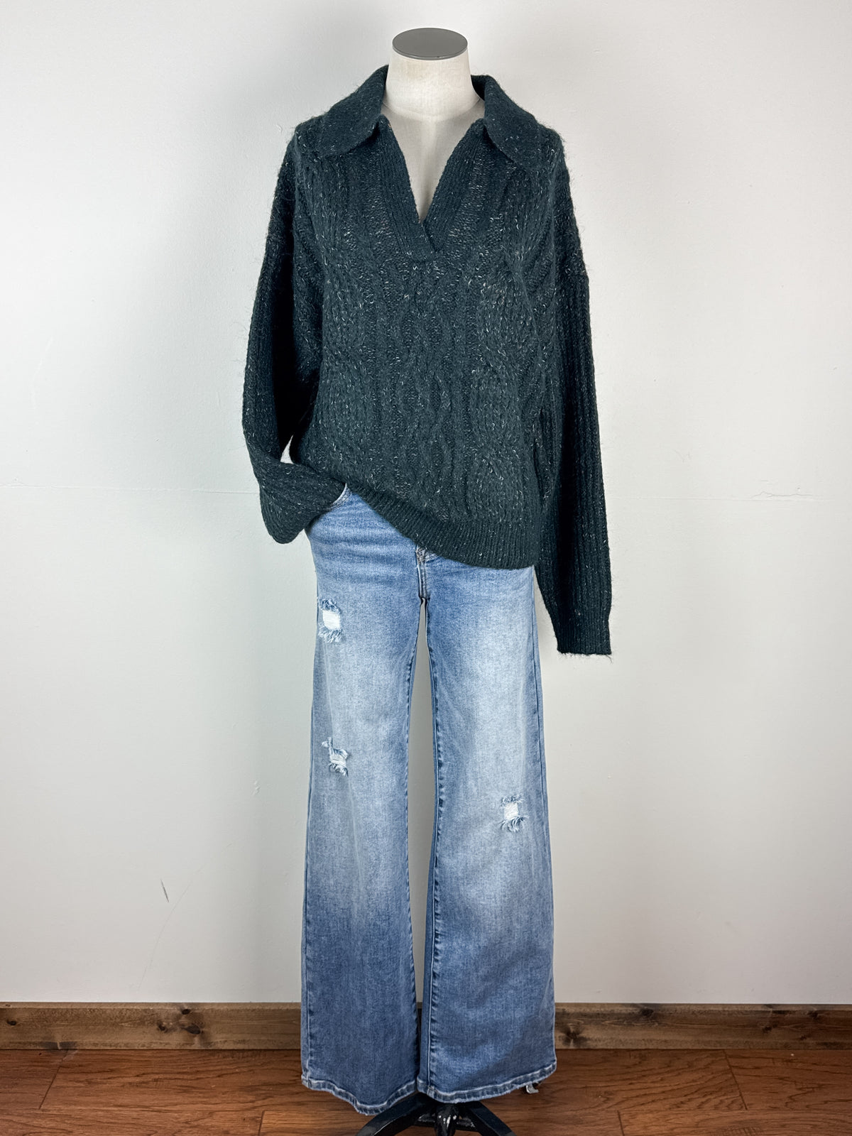 Eleanor Cable Knit Sweater in Pine
