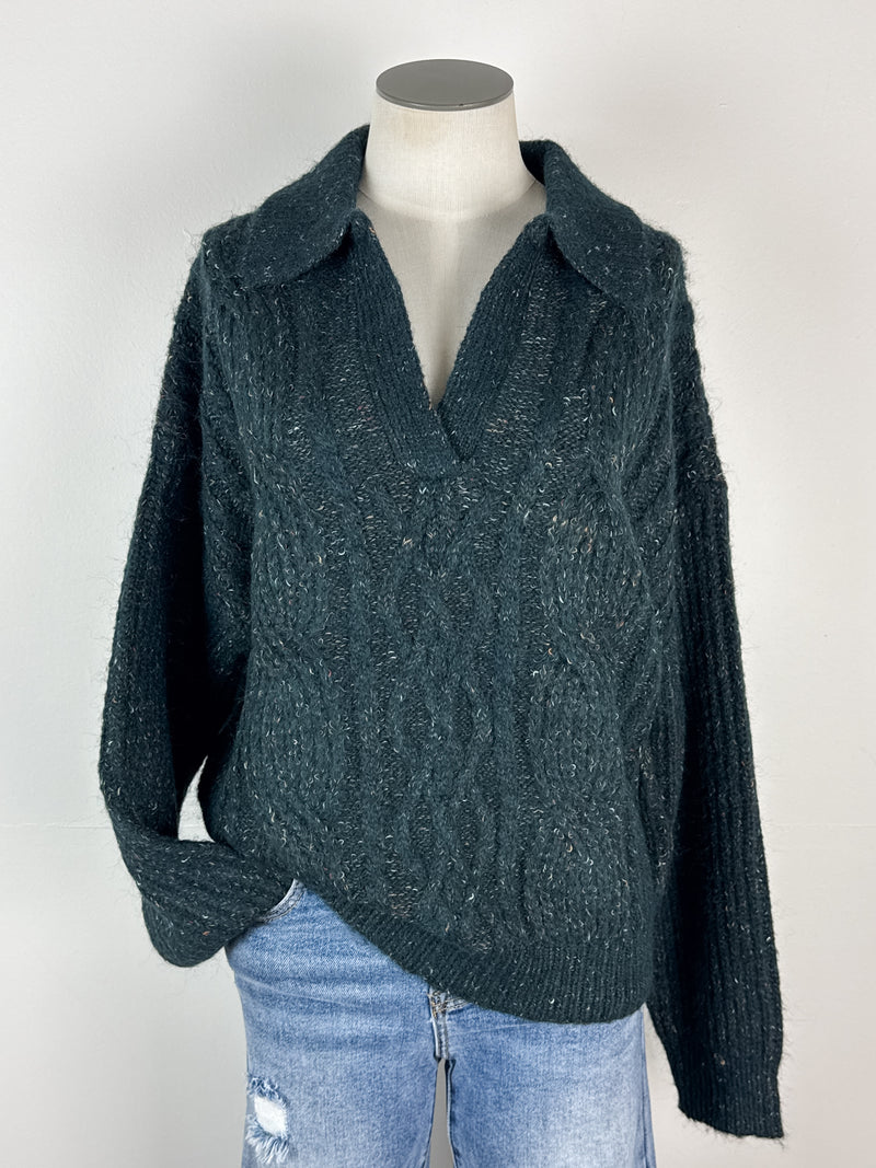 Eleanor Cable Knit Sweater in Pine