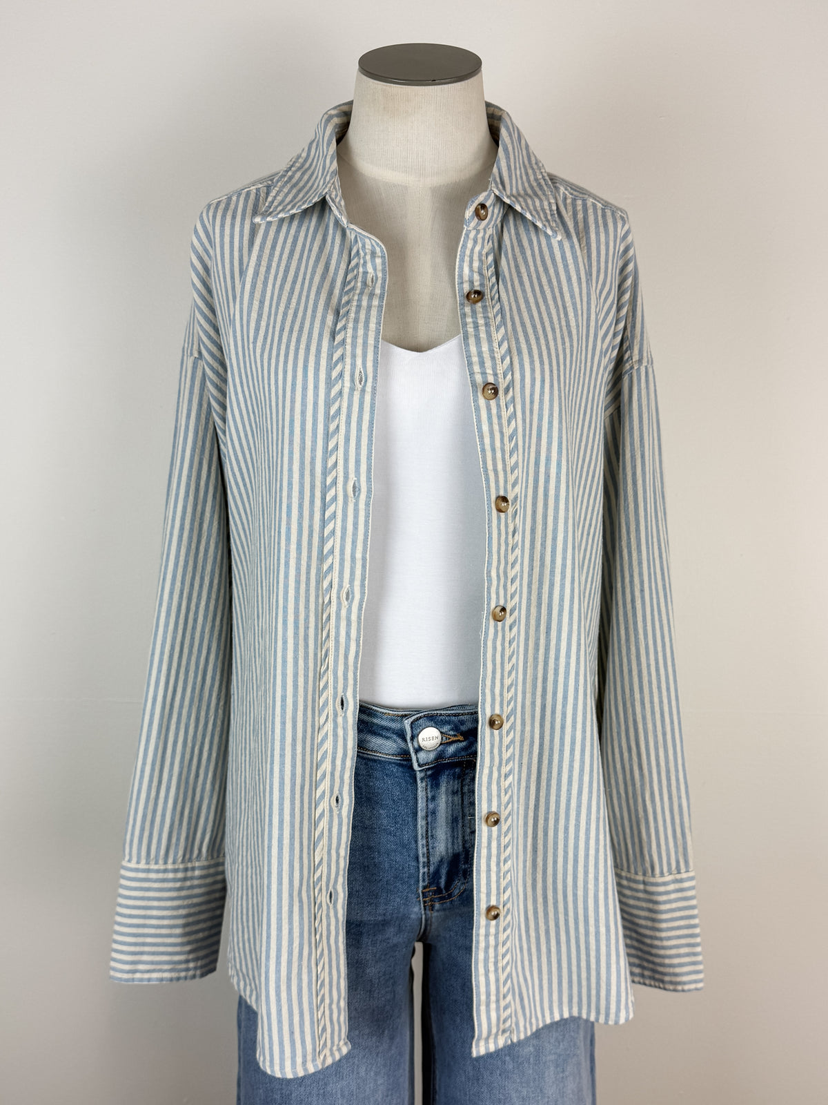 Sophia Striped Button Up in Blue
