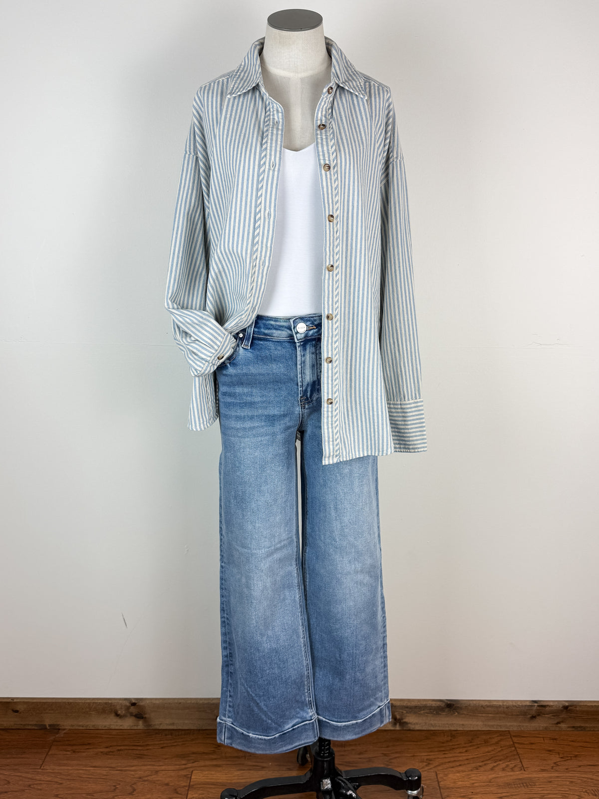 Sophia Striped Button Up in Blue