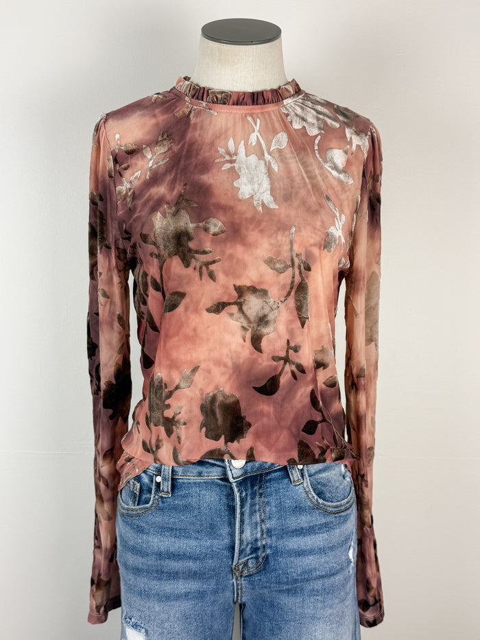 Emma Velvet Burnout Top in Dusty Rose
