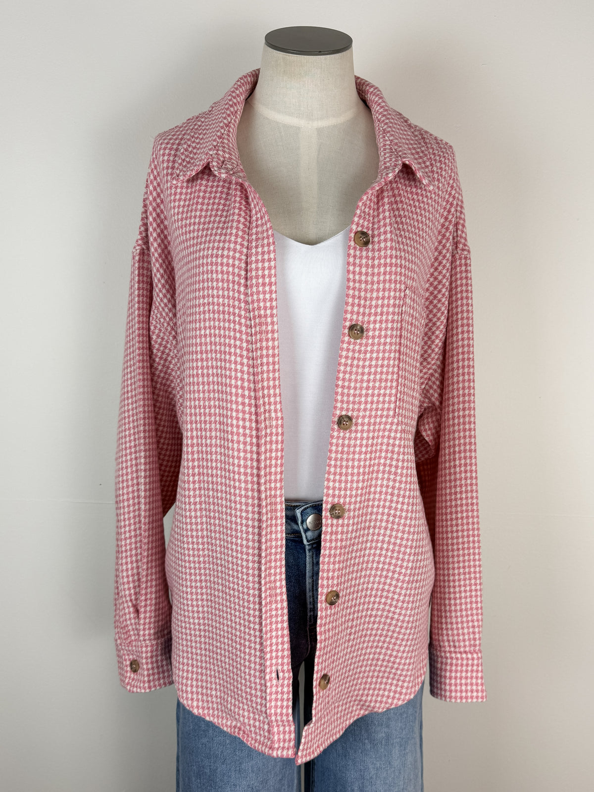 Ellie Houndstooth Top in Rose