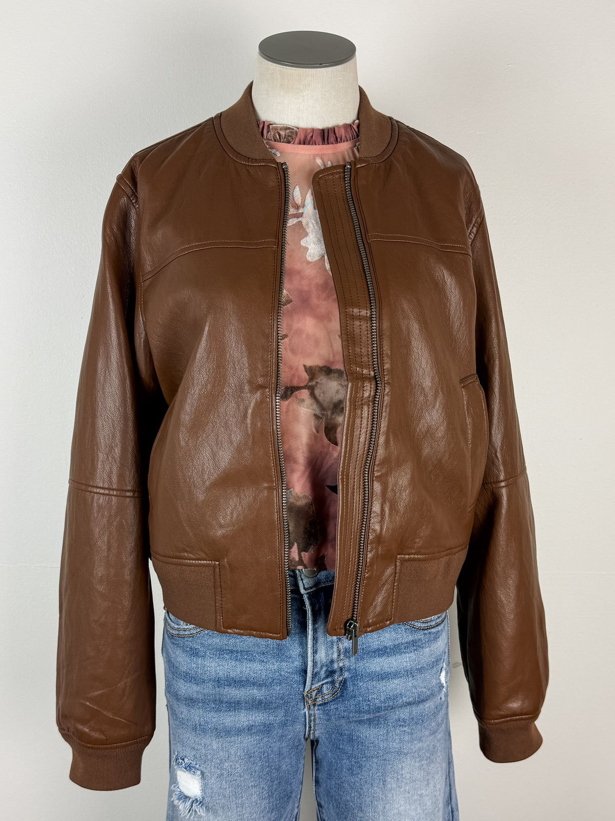 Sadie Bomber Jacket in Caramel Brown