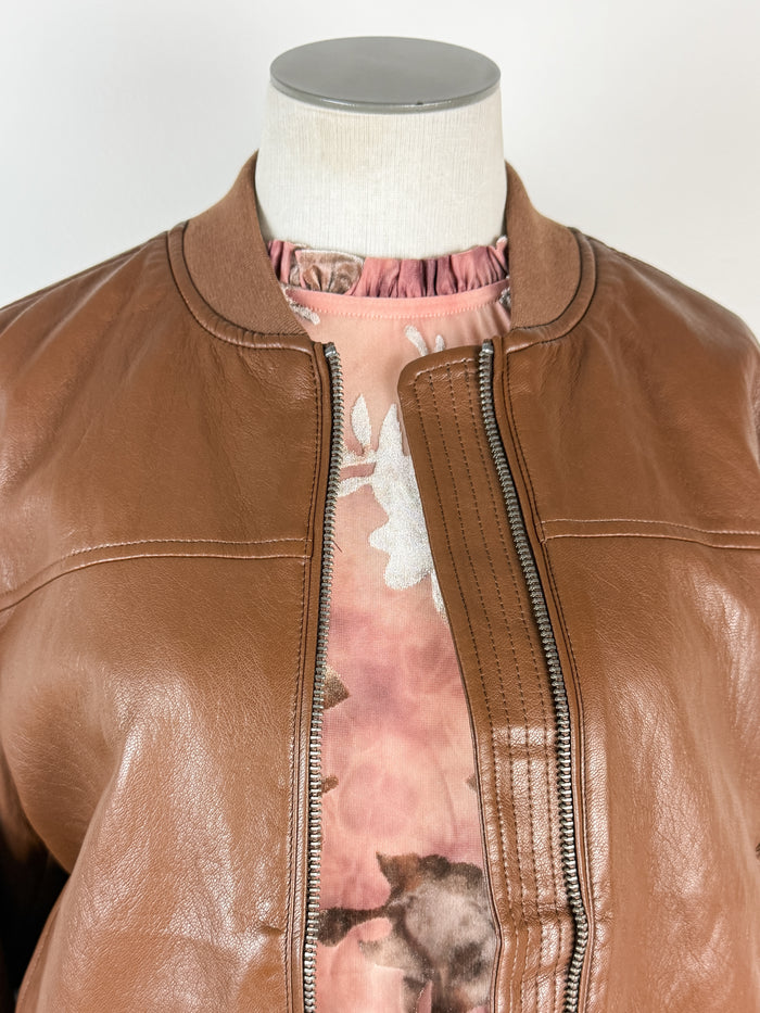 Sadie Bomber Jacket in Caramel Brown