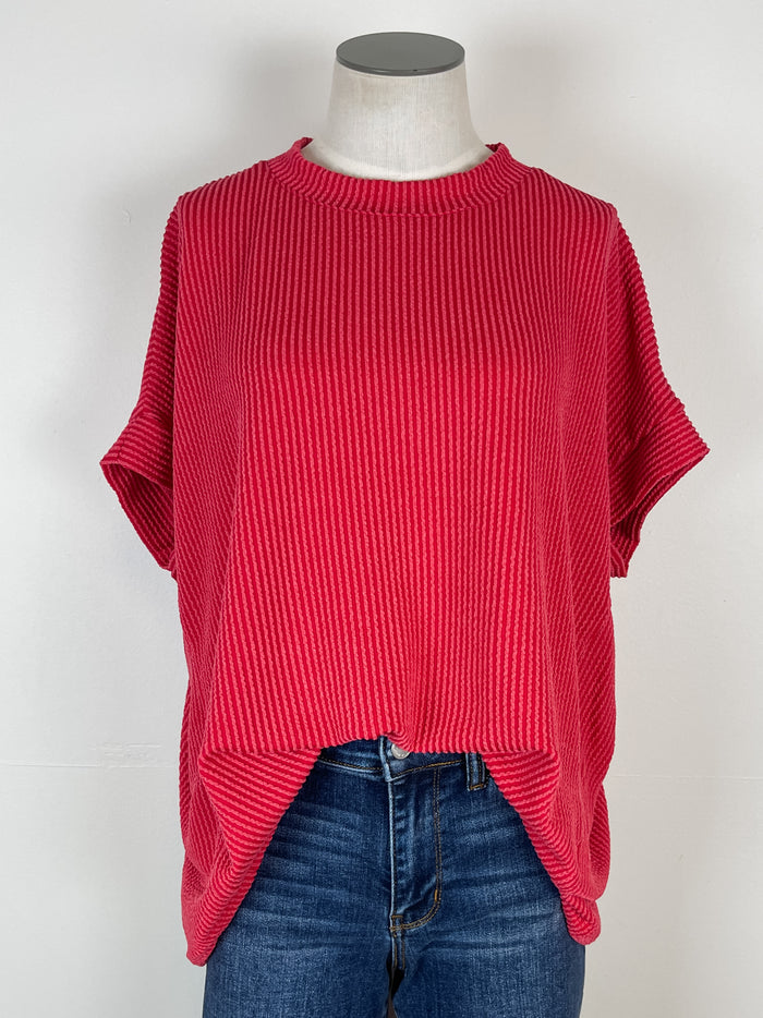 Valerie Ribbed Tee in Red