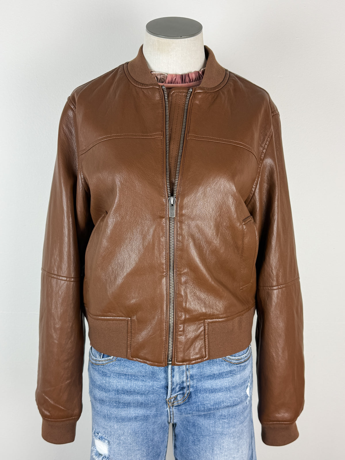 Sadie Bomber Jacket in Caramel Brown