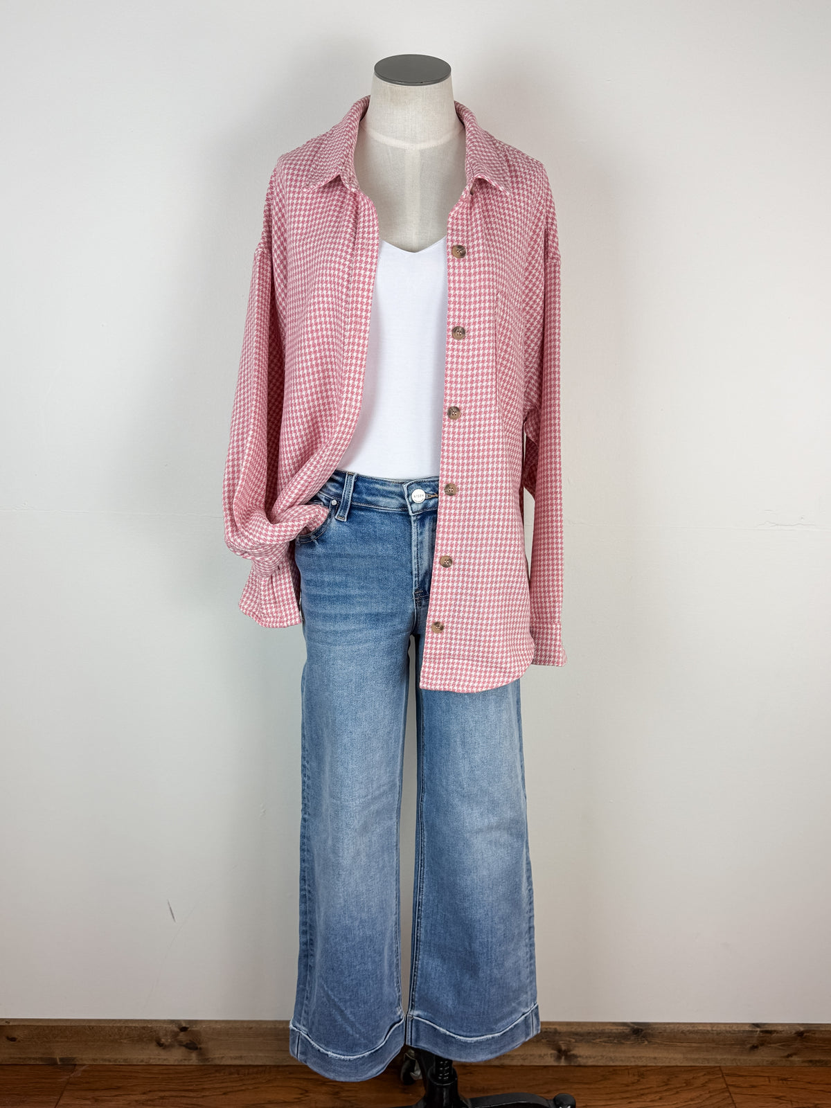 Ellie Houndstooth Top in Rose