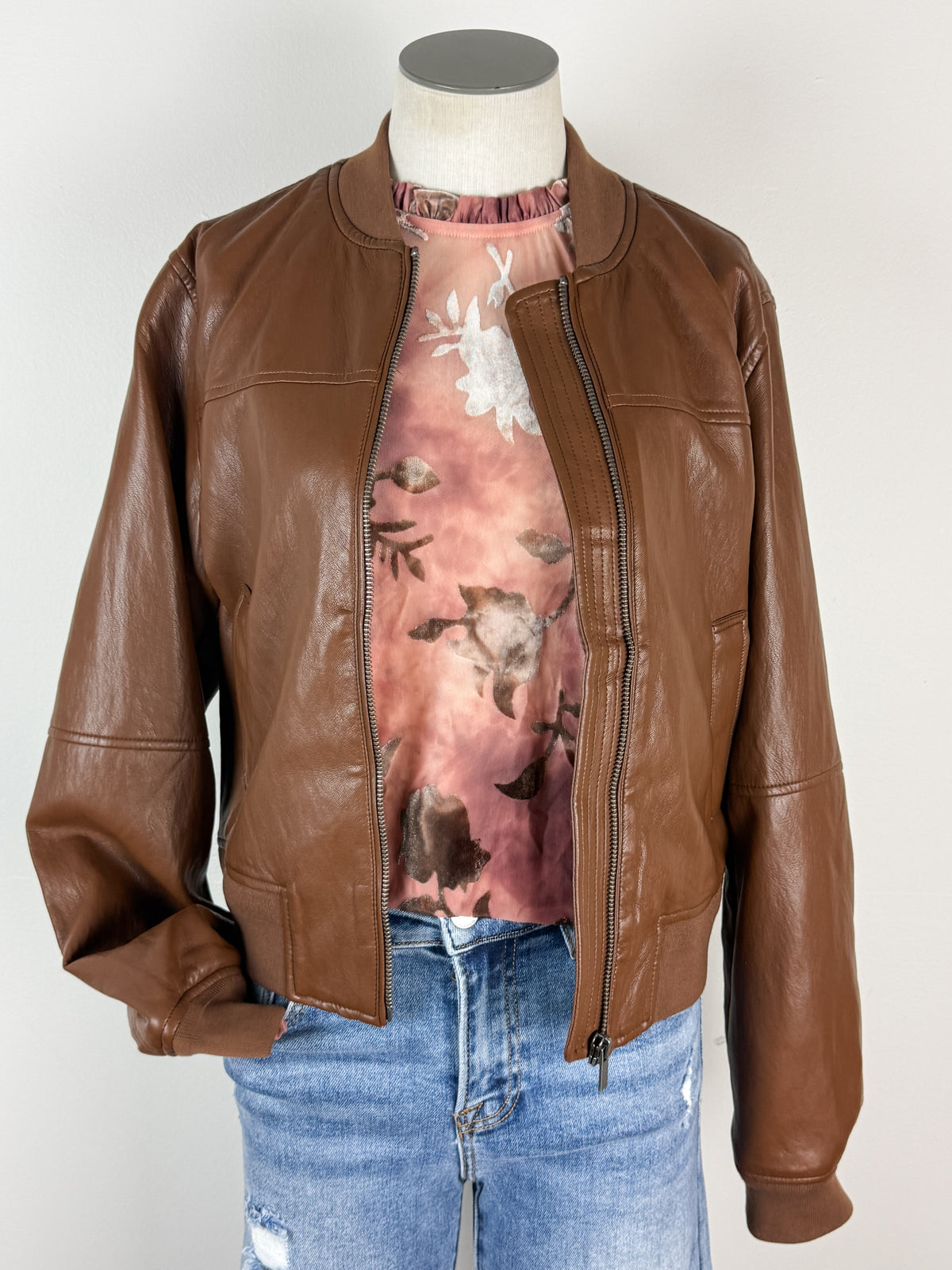 Sadie Bomber Jacket in Caramel Brown