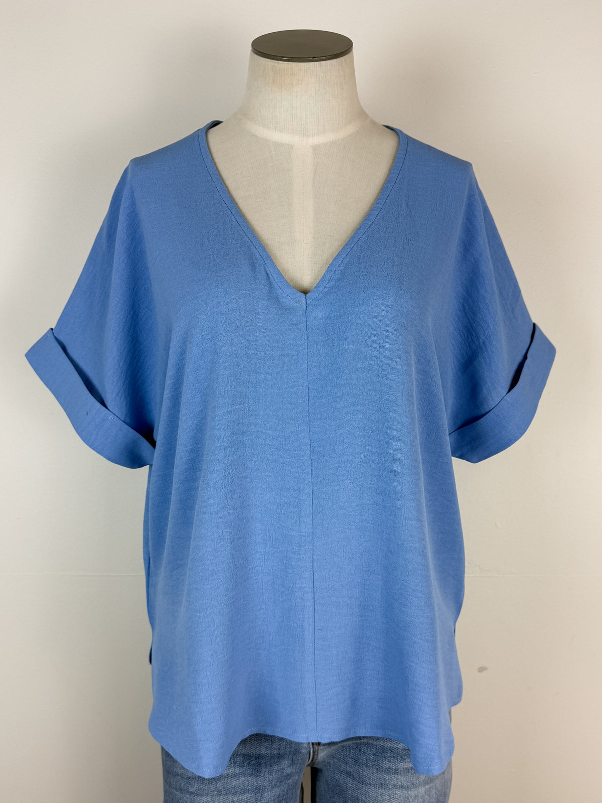 Charlotte Basic V Neck Blouse in Sky