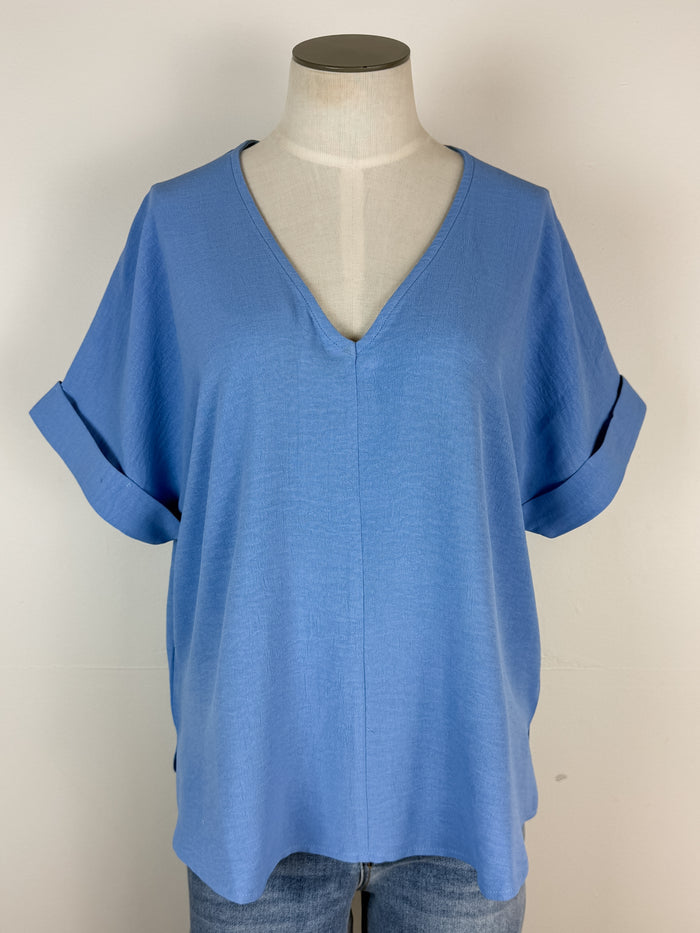 Charlotte Basic V Neck Blouse in Sky
