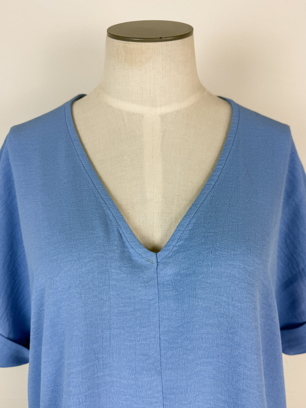 Charlotte Basic V Neck Blouse in Sky