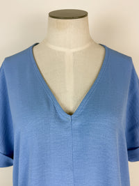 Charlotte Basic V Neck Blouse in Sky