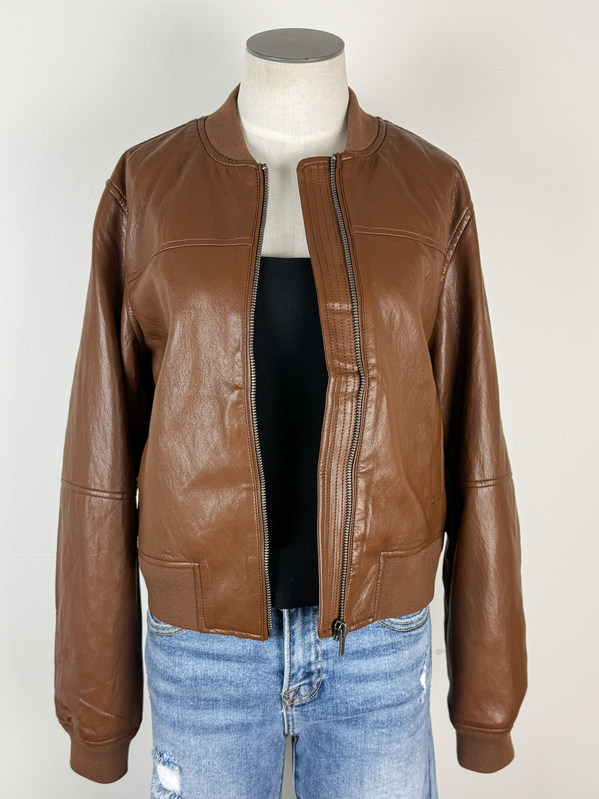 Sadie Bomber Jacket in Caramel Brown