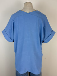 Charlotte Basic V Neck Blouse in Sky