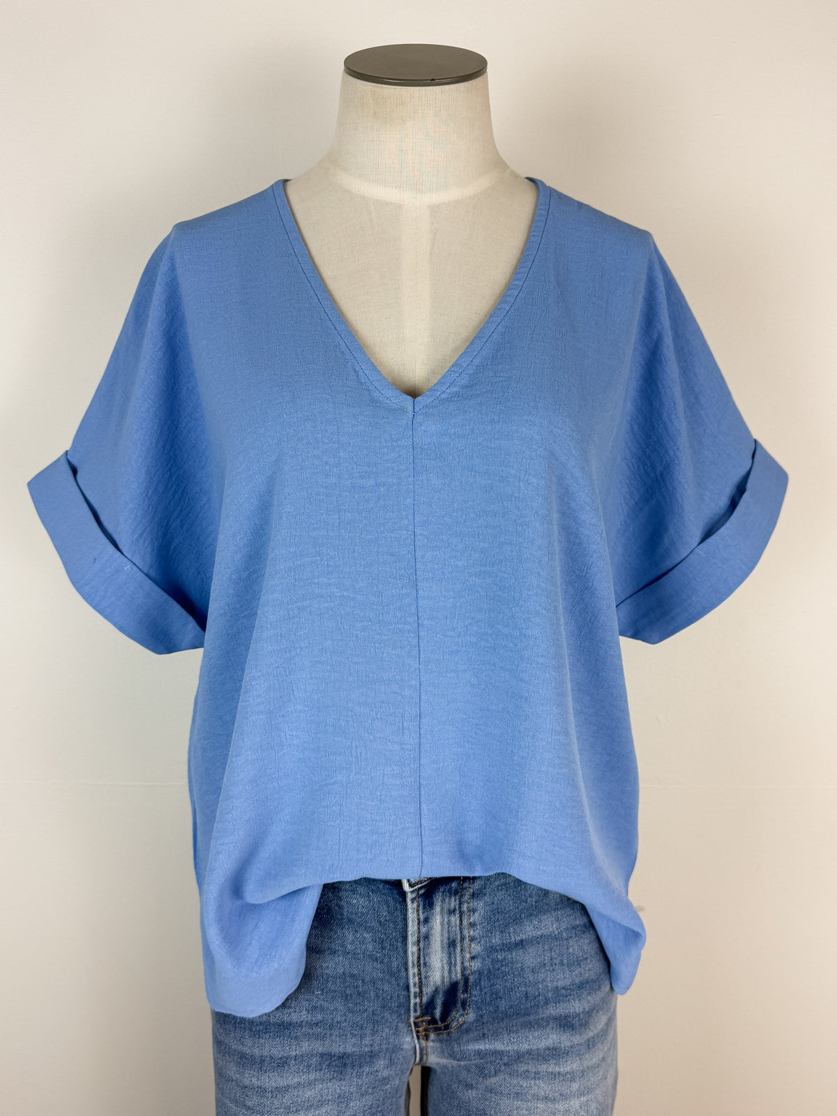 Charlotte Basic V Neck Blouse in Sky