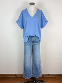 Charlotte Basic V Neck Blouse in Sky