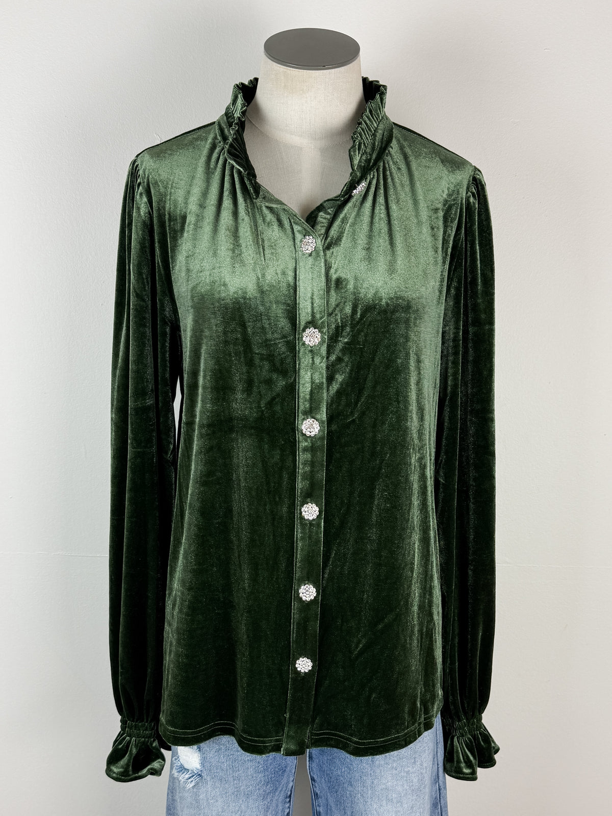 Amelia Velvet Blouse in Olive
