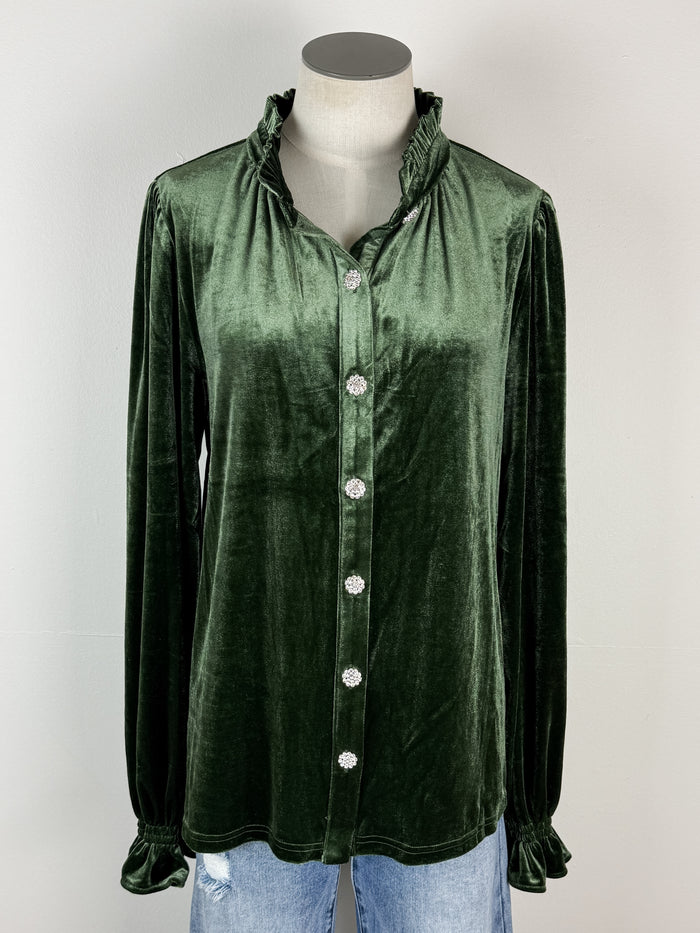 Amelia Velvet Blouse in Olive