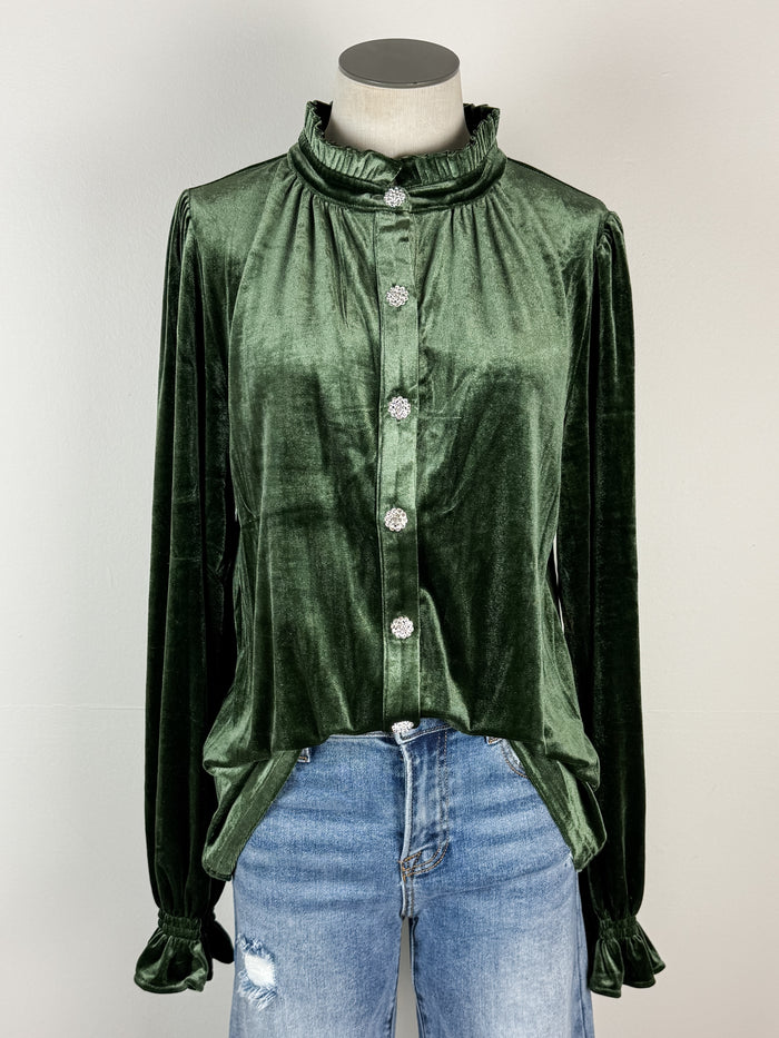 Amelia Velvet Blouse in Olive