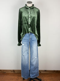 Amelia Velvet Blouse in Olive