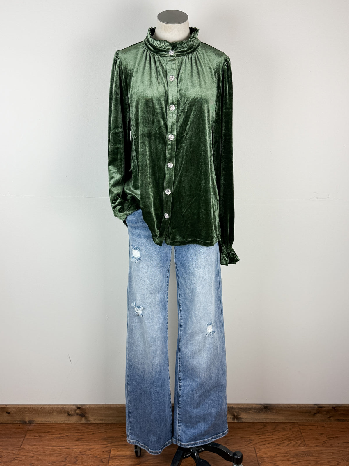 Amelia Velvet Blouse in Olive