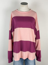 Caroline Oversized Color Block Pullover in Pink/Mauve