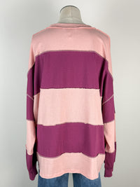 Caroline Oversized Color Block Pullover in Pink/Mauve