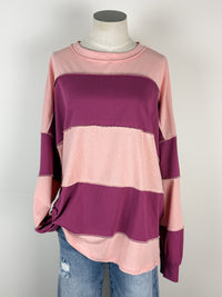 Caroline Oversized Color Block Pullover in Pink/Mauve