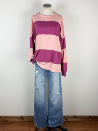 Caroline Oversized Color Block Pullover in Pink/Mauve