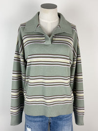 Cora Striped Henley Sweater in Sage