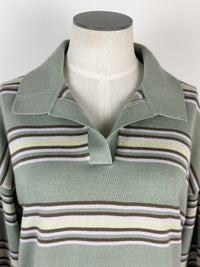 Cora Striped Henley Sweater in Sage