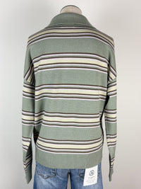 Cora Striped Henley Sweater in Sage