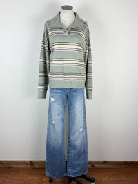Cora Striped Henley Sweater in Sage