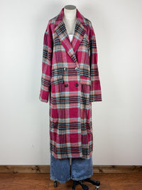 Sofia Plaid Long Coat in Magenta Combo