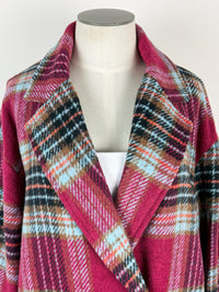 Sofia Plaid Long Coat in Magenta Combo