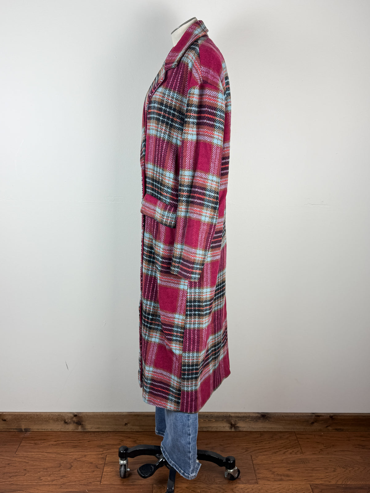 Sofia Plaid Long Coat in Magenta Combo