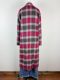 Sofia Plaid Long Coat in Magenta Combo