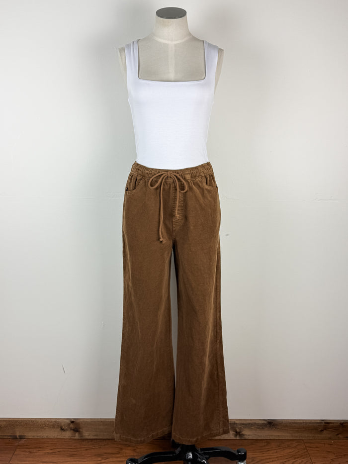 Brooklyn Wide Leg Corduroy Pant in Dark Camel