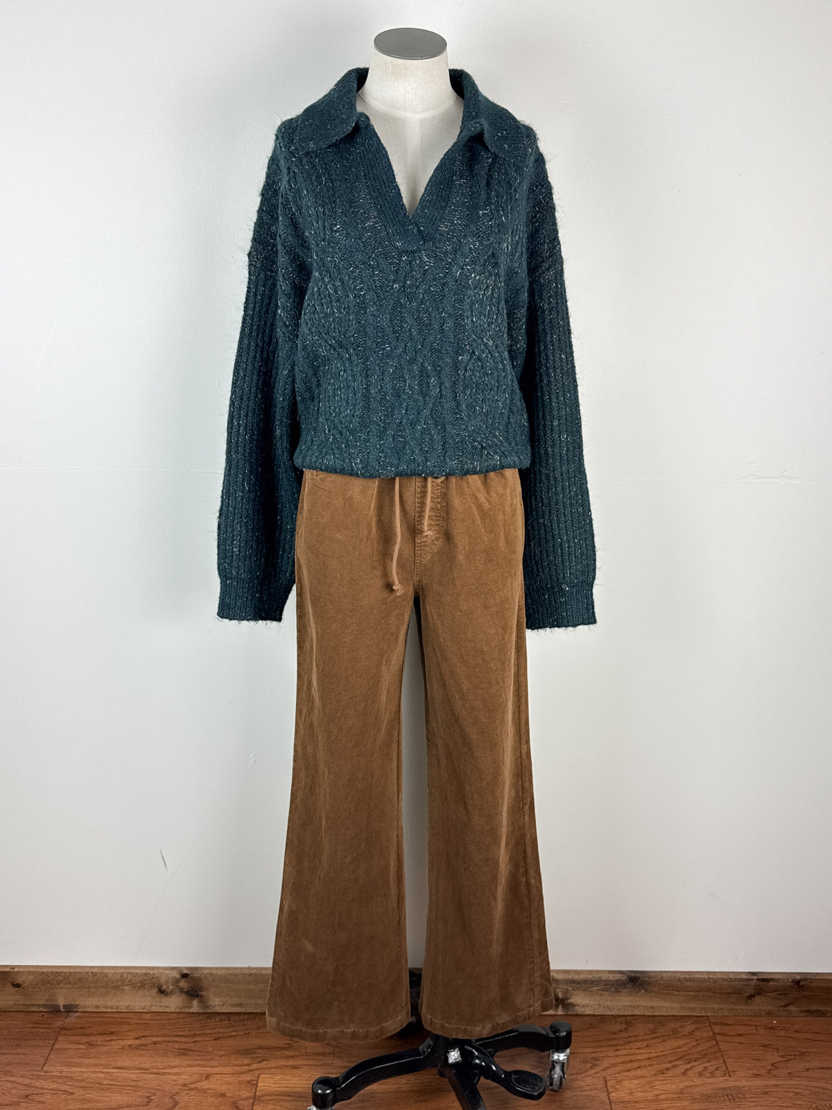 Eleanor Cable Knit Sweater in Pine