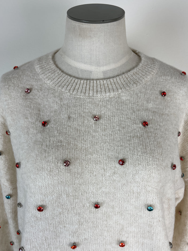Jazzy Rhinestone Sweater in Oatmeal