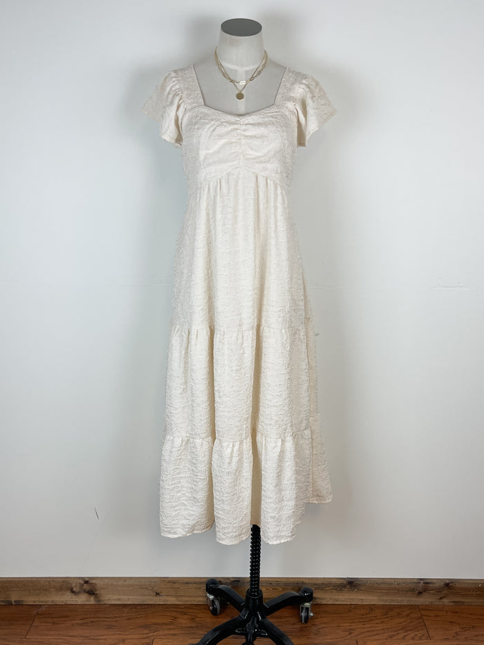 Elora Textured Midi Dress in Ivory