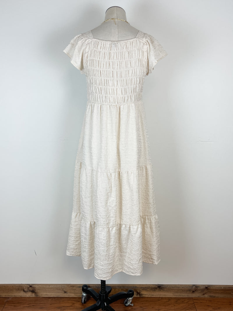 Elora Textured Midi Dress in Ivory