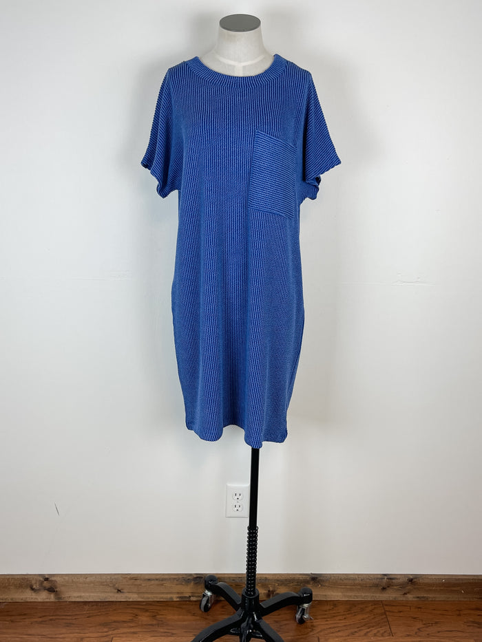 Amber Ribbed T Shirt Dress in Blue