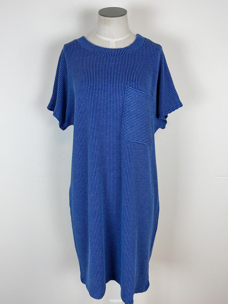 Amber Ribbed T Shirt Dress in Blue