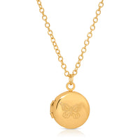 Lucky Feather Mini Engraved Locket in Gold