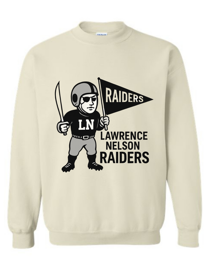 Lawrence Nelson Raiders Vintage Mascot Tee & Sweatshirt