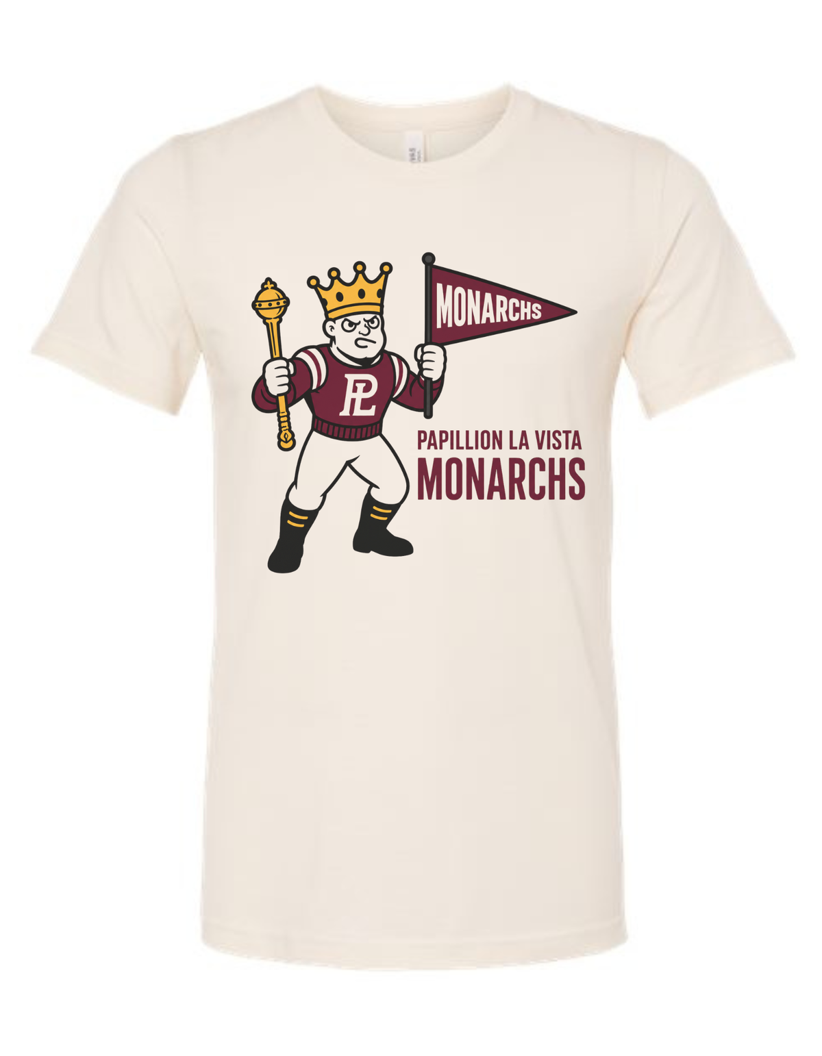 Papillion La Vista Monarchs Vintage Mascot Tee & Sweatshirt
