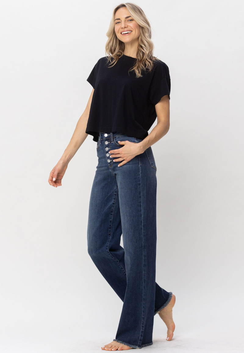 Judy Blue Becca Button Fly Wide Jeans