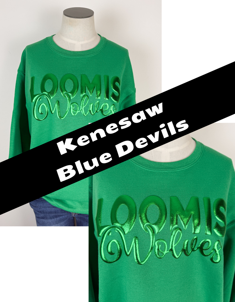 Kenesaw Blue Devils Metallic Puff School Crewneck Sweatshirts