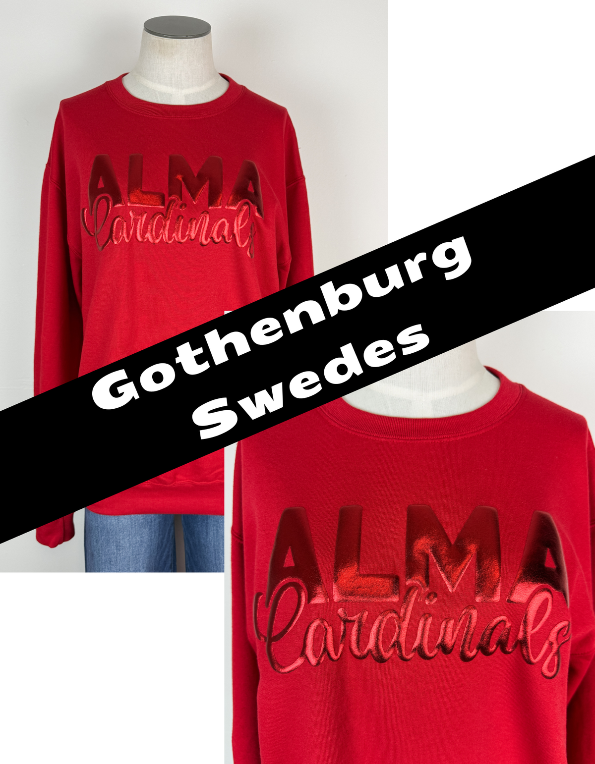 Gothenburg Swedes Metallic Puff School Crewneck Sweatshirts